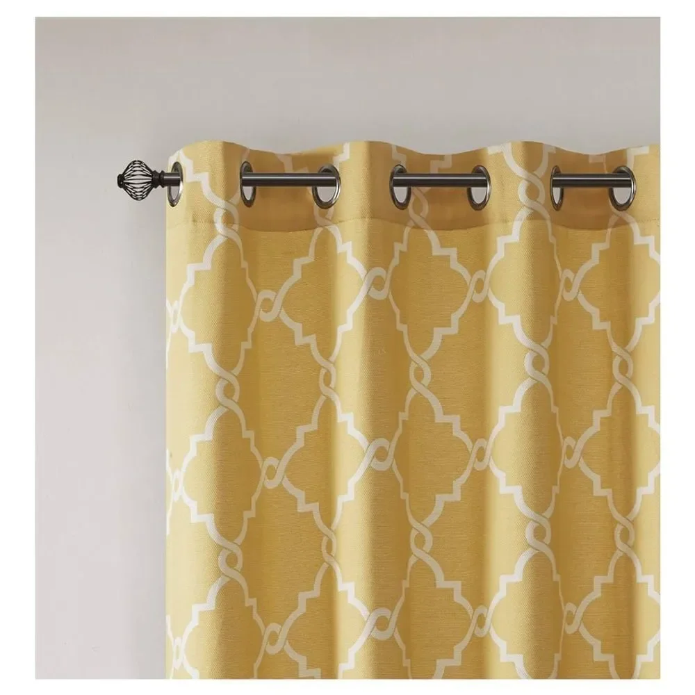 Madison Park Saratoga Single Fretwork 1 Panel Grommet Top 50x63, Yellow/White